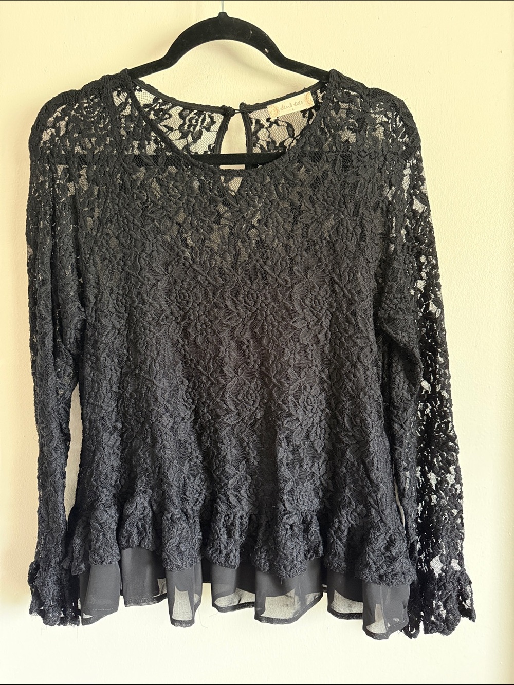 Altar'd State Black Lace Long-Sleeve Peplum Blouse size L